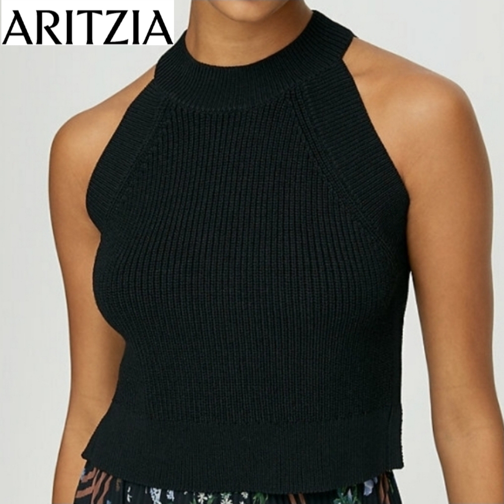 🇨🇦 Aritzia Black Crevier Sleeveless Cropped Knit Top